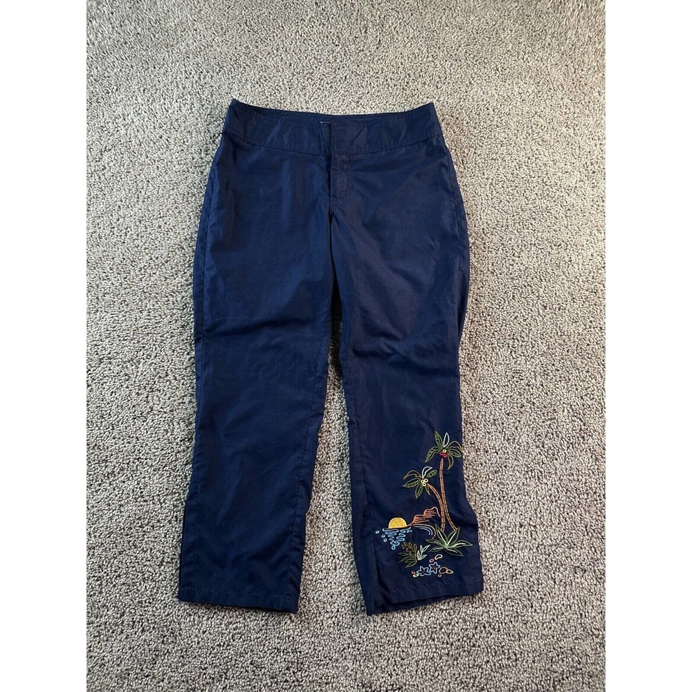 Toes On The Nose Pants Womens 3 Juniors Cropped Surfing Palm Tree Embroidered